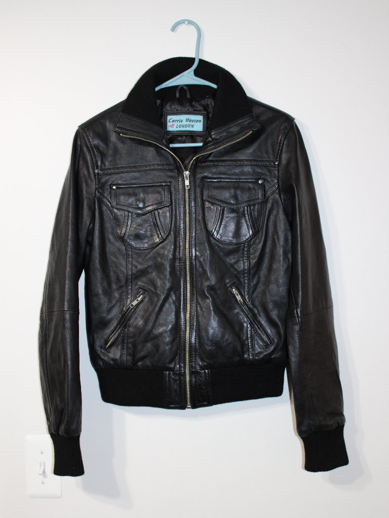 Carrie Hoxton London Womens Black Leather Motorcycle-Style Bomber Jacket